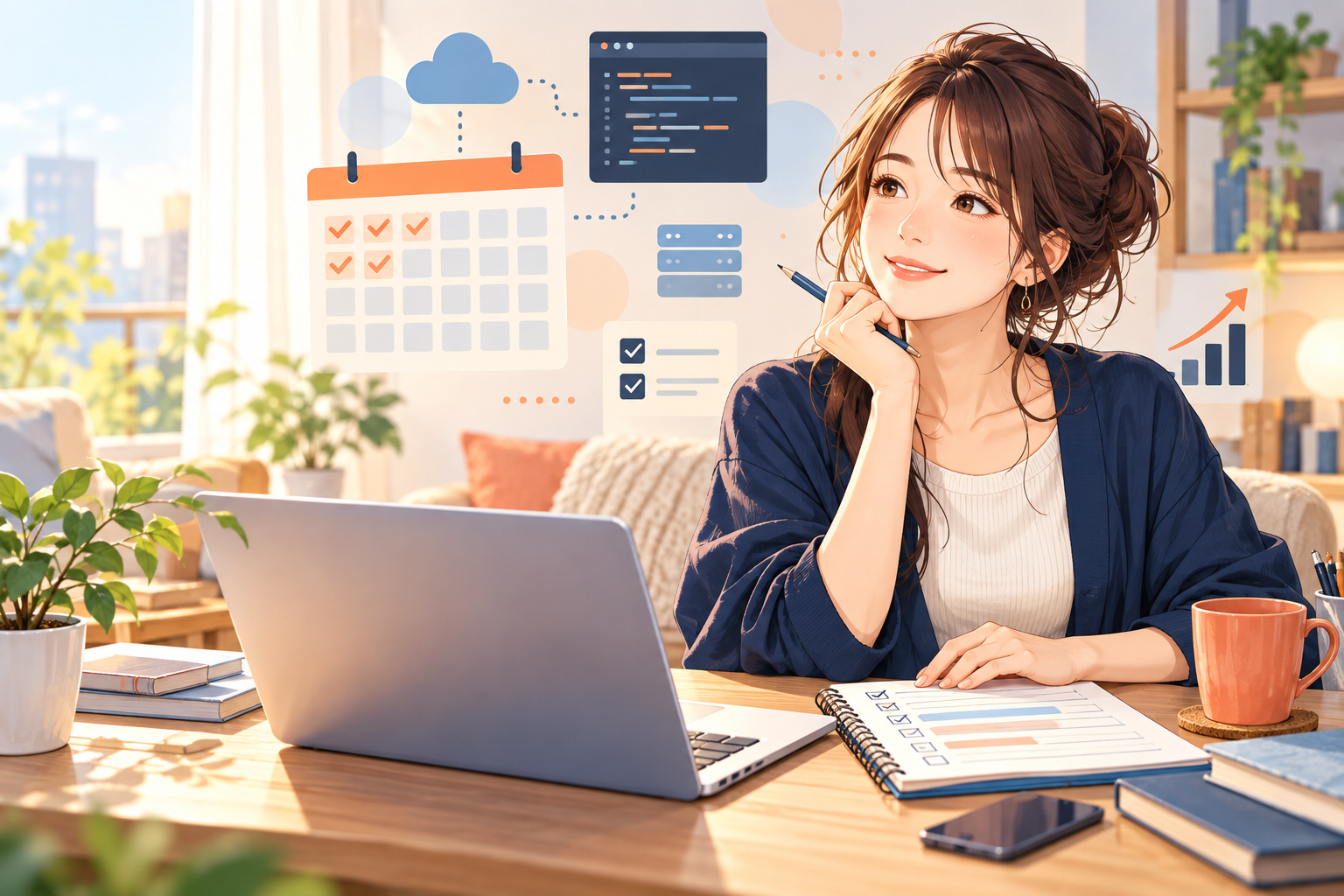 未経験IT転職の入社前に30日学習計画を立てる女性