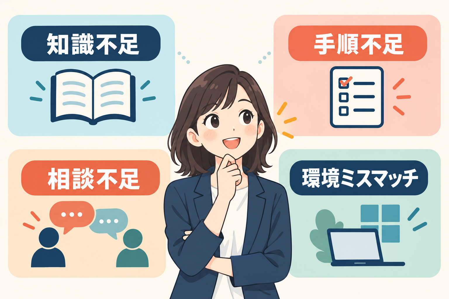 知識不足、手順不足、相談不足、環境ミスマッチの4分類