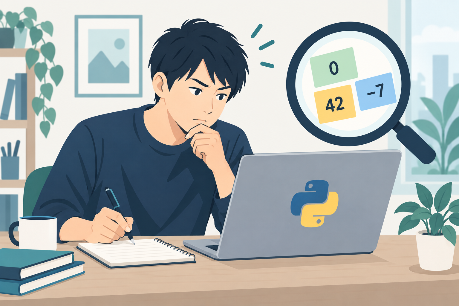 Pythonの変数の値を調べながらノートに記録する学習者