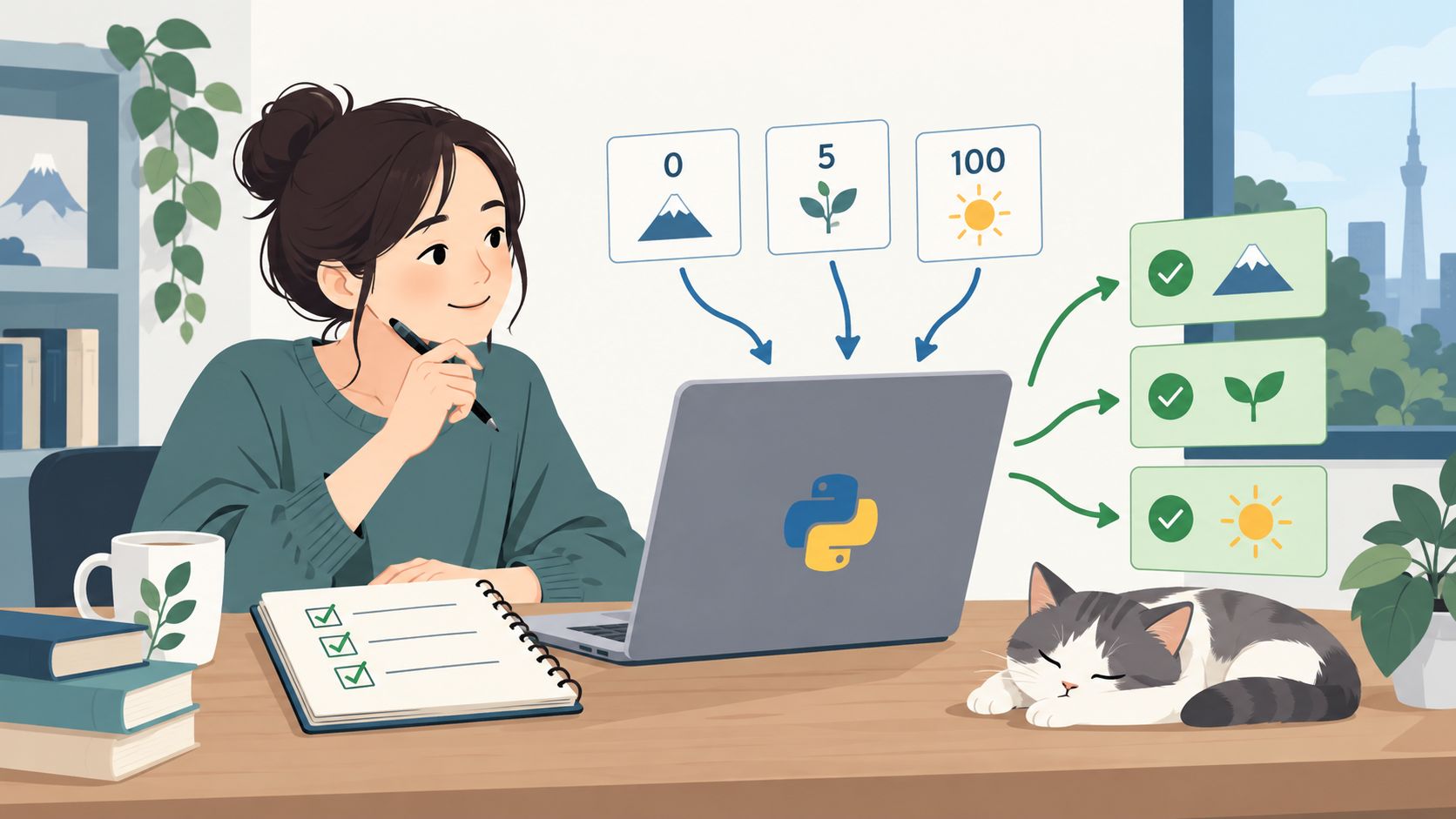 複数の入力と結果をチェックリストで照合するPython学習者